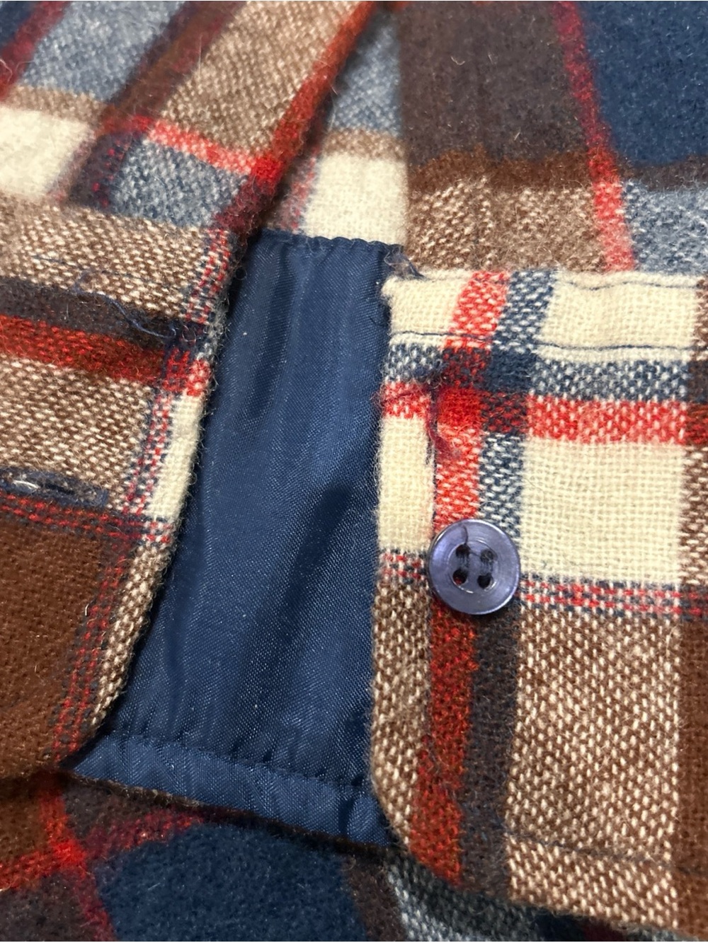 Ely Cattleman Navy Lined Wool Shirt Jacket with Brown Plaid Trim - Picture 3 of 8
